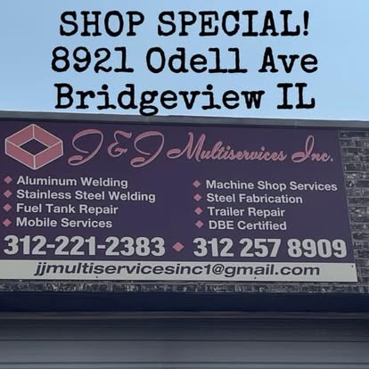 J&J Multiservices Inc. shop sign in Bridgeview, Illinois listing welding services